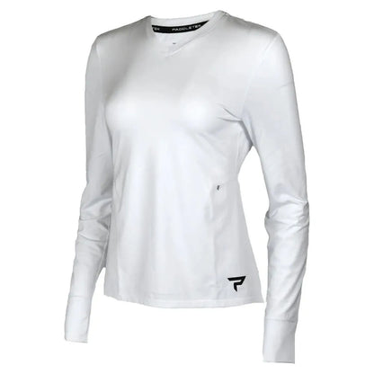 Womens Long Sleeve Performance Tennis Top White and Black-Apparel-Paddletek-PTW06-WU24-Tennis Express