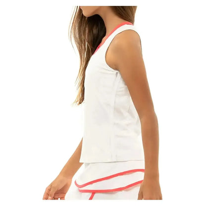 Girls' V-Neck Cutout Tennis Tank White and Coral Crush