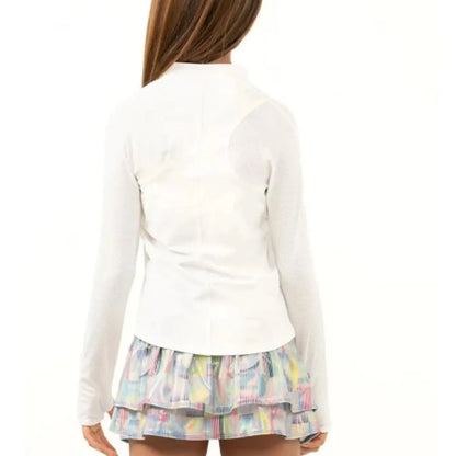 Girls' Mandarin Collar Long Sleeve Tennis Top White