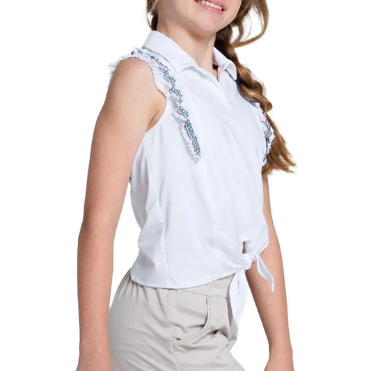 Girls' Lucky Stripe Tie Tennis Polo White