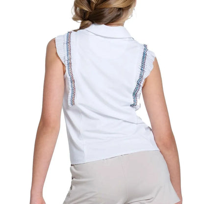 Girls' Lucky Stripe Tie Tennis Polo White