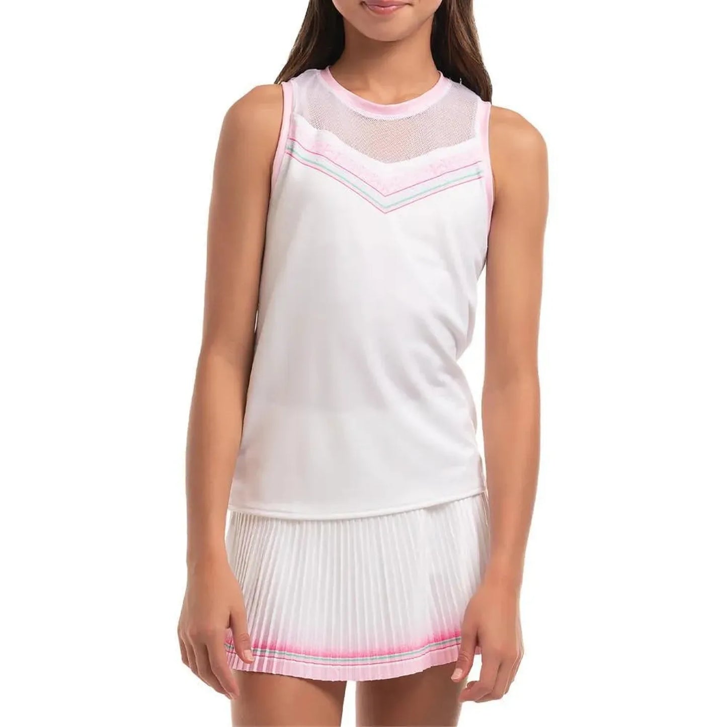 Girl's Retro Deco Tie Back Tennis Tank White-Apparel-Lucky In Love-T289-X35110-1-Tennis Express