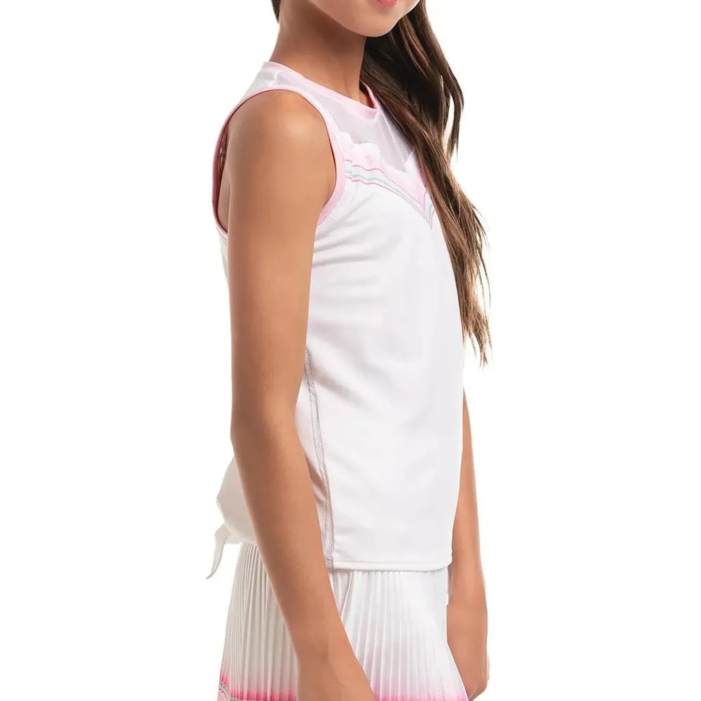 Girl's Retro Deco Tie Back Tennis Tank White