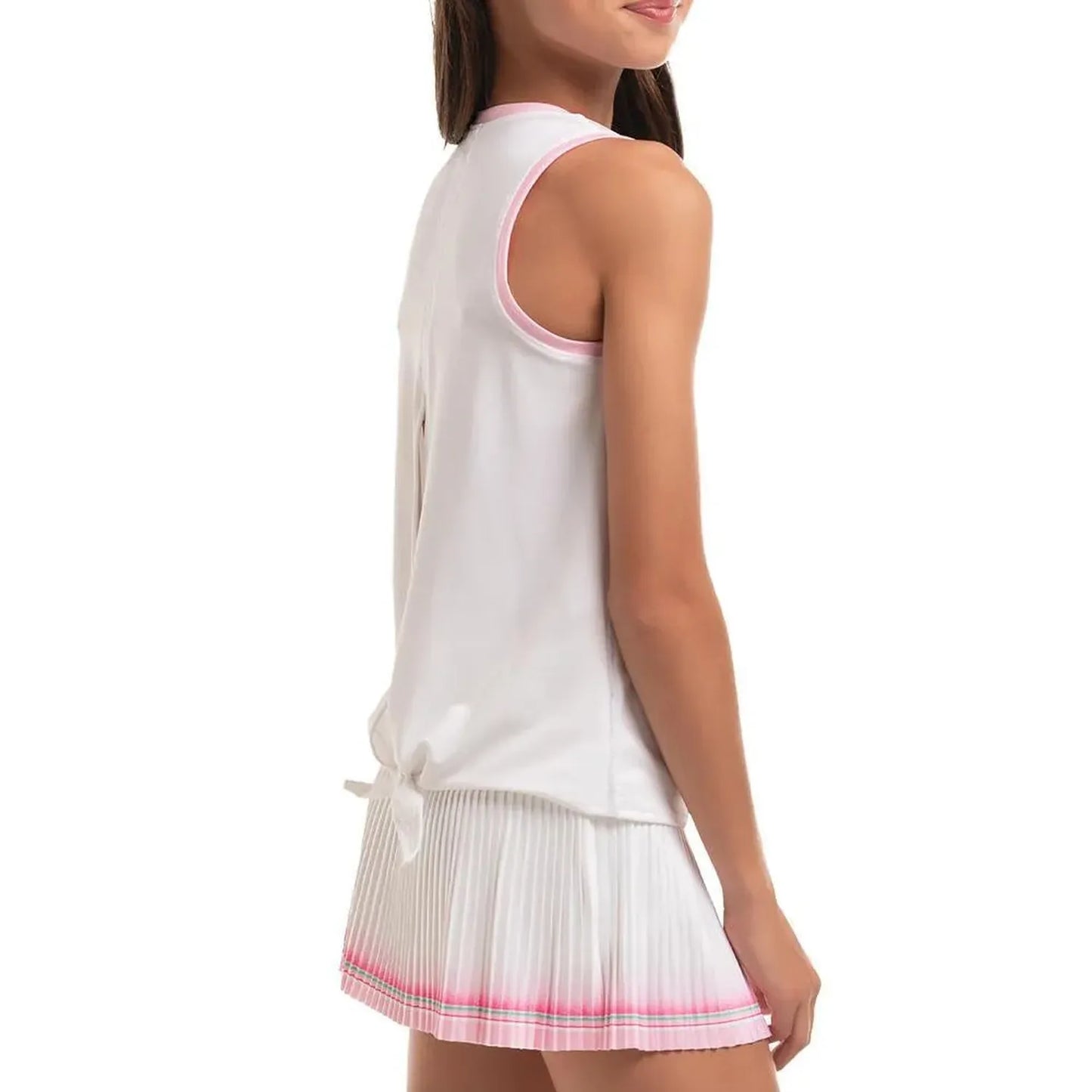 Girl's Retro Deco Tie Back Tennis Tank White