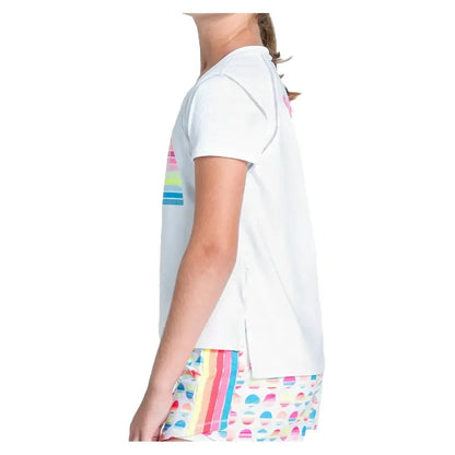 Girls' Retro Sunset Short Sleeve Tennis Top White