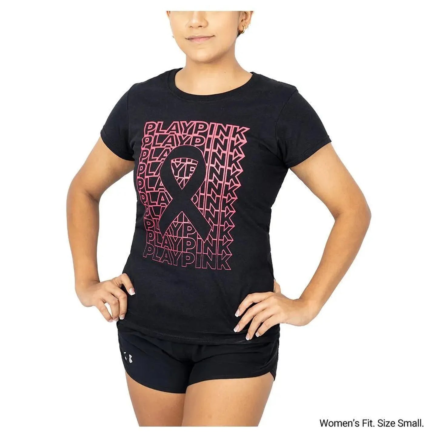 Women's Play Pink Tennis Tee Black (Size Small)