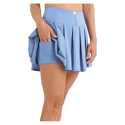 Women's Piped Pleated Tennis Skort Bay Blue and White