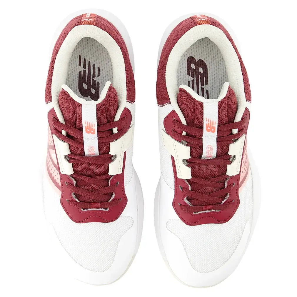 Women's 696v6 B Width Tennis Shoes White and Monarch Burgundy