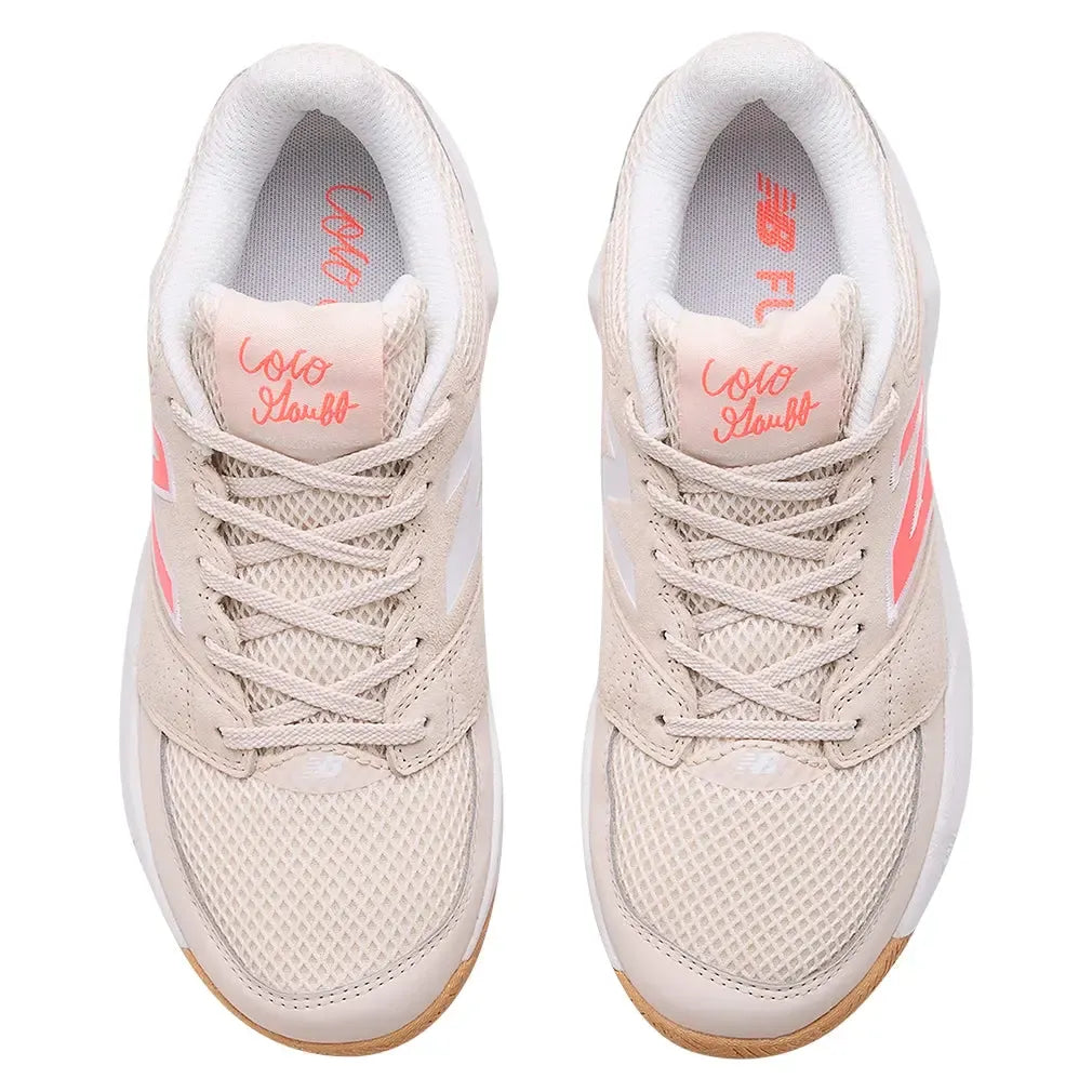 Women's Coco Delray B Width Tennis Shoes Bisque and Urgent Red