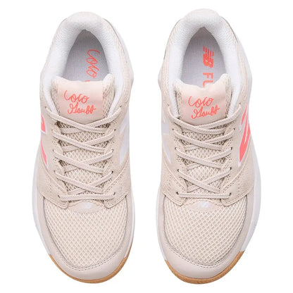 Women's Coco Delray B Width Tennis Shoes Bisque and Urgent Red