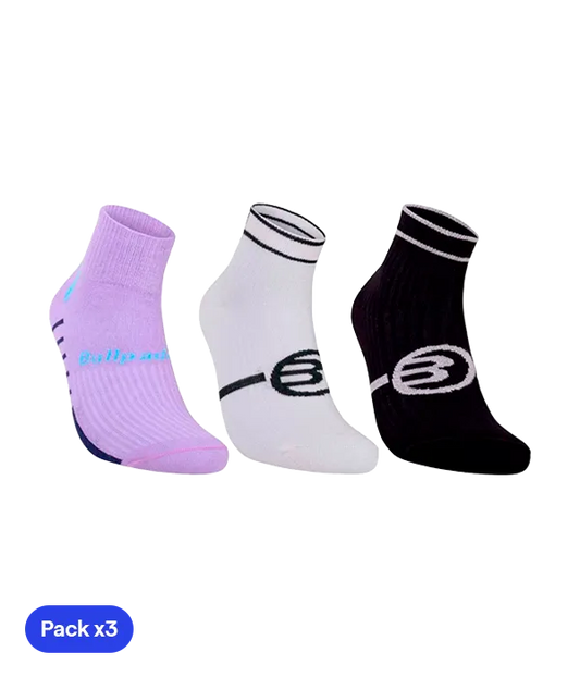 Socks Bullpadel BP2402 Mujer Blanco/Negro/Morado 2025 (Pack x3)