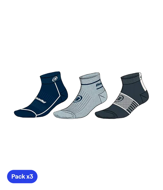 Socks Bullpadel BP254 Negro/Gris/Azul Marino 2025 (Pack x3)