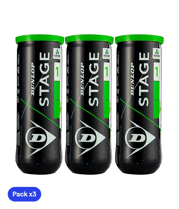 Balls  Dunlop Stage 1 Verde Tenis (Pack x3)